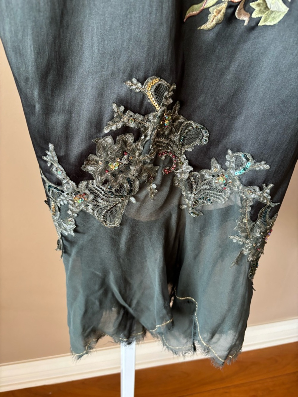Mandalay Embroidered V-Neck Floral Slip Dress - Olive Green - Picture 3 of 15